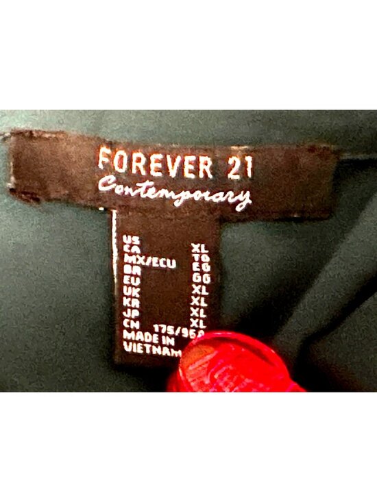 Forever 21 Size XL Teal Sheer Button Up Blouse Contrast Trim Officecore Workwear - Picture 6 of 10